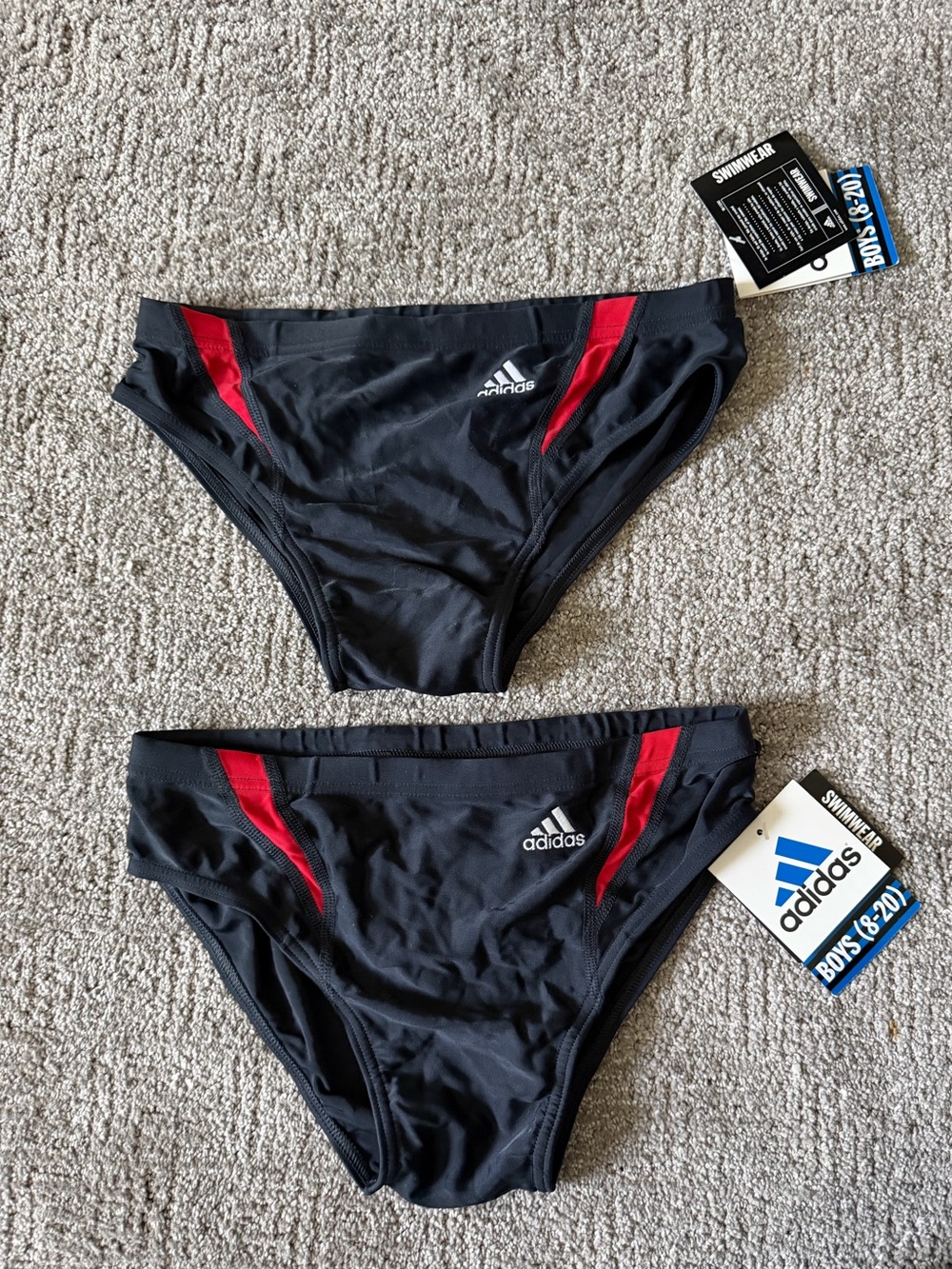 Bundle of 2 Adidas Black Swim Briefs with Red Accents Boys 8-20 NEW